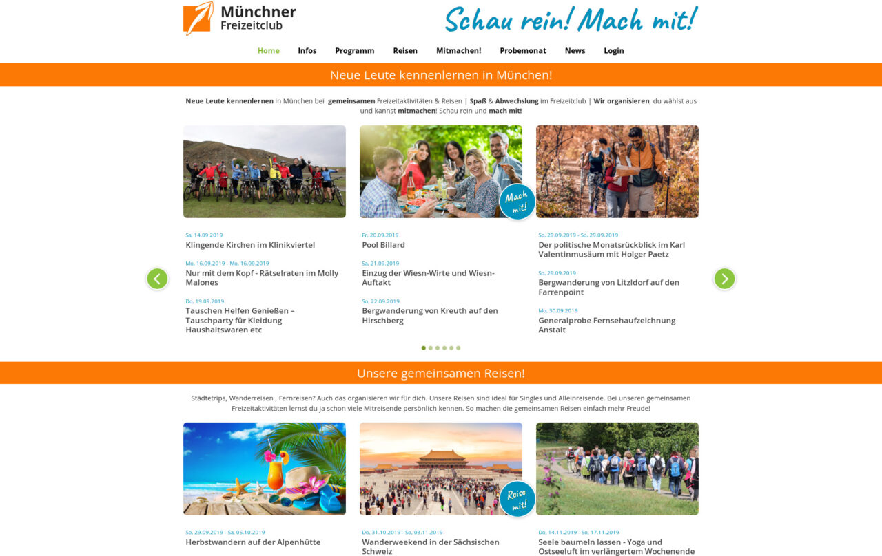 Freizeitclub München mit neuem Webseiten-Layout